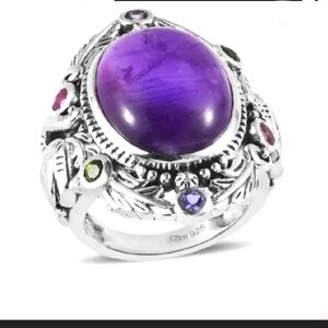 Handcrafted Amethysts multigemstone Cocktail Elephant Ring In Sterling Silver